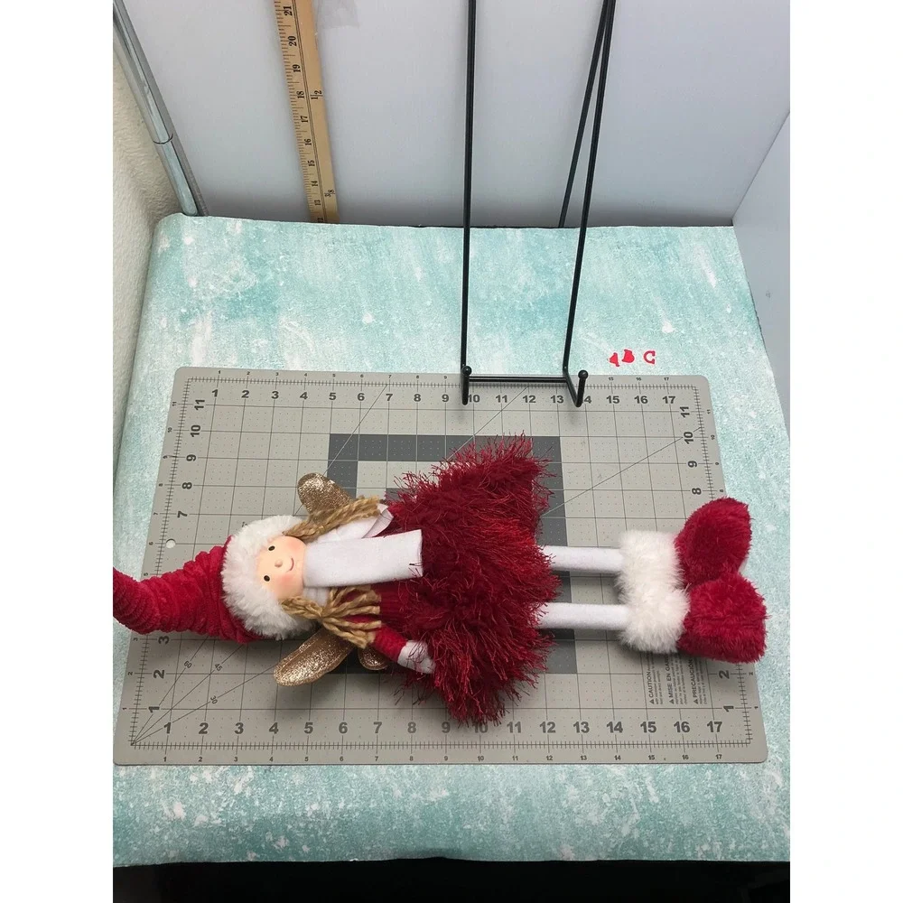 Red White Christmas Fairy Shelf Sitter Holiday Decor Glitter Wings 18 Inch